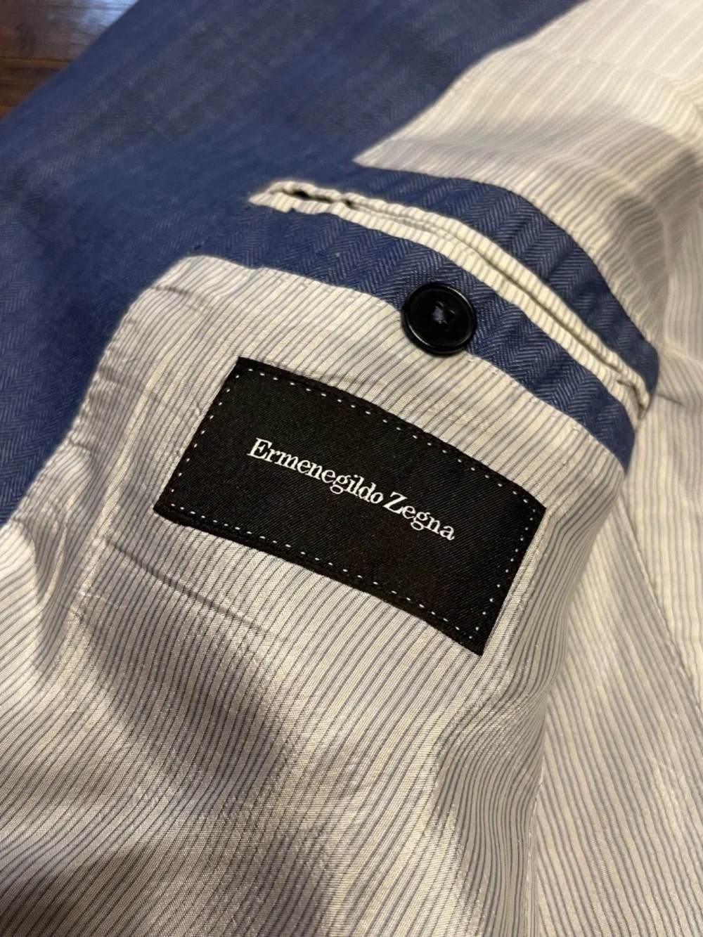 Ermenegildo Zegna 3 Button Travel Suit Jacket Men's 52L Blue Linen Blend Blazer - Picture 4 of 15